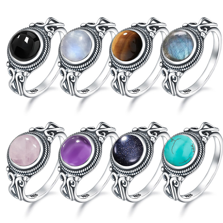Turquoise Stone Ring - 천연 라브라도라이트 스톤이 있는 빈티지 925