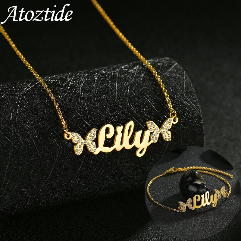 Engraved Name Necklace - Atoztide 맞춤형 보석 세트 목걸이 지르콘