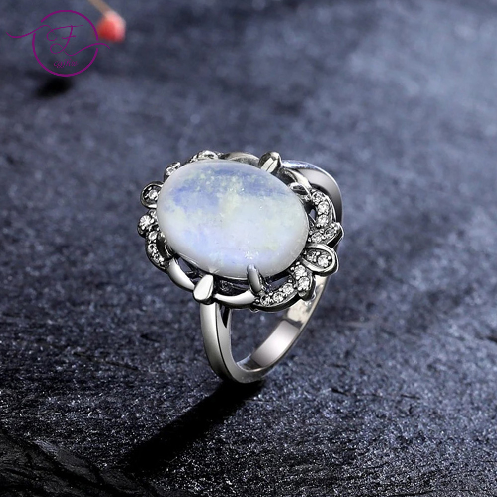 Turquoise Stone Ring - 여성을위한 빈티지 문스톤 반지 남성 10*14MM