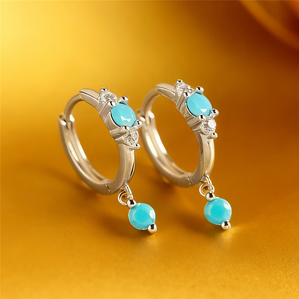 Turquoise Stone Ring - 귀여운 여성용 시뮬레이션 터키석 원형 링