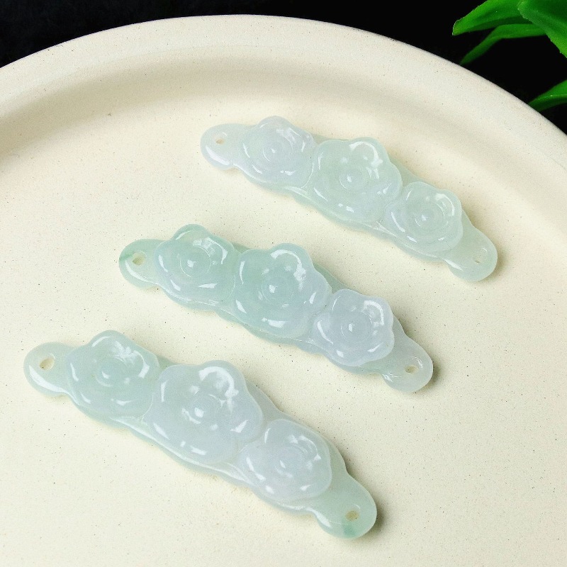 Jewelry & Watches Ltd - 1pc 천연 경옥 에메랄드 꽃 핸드