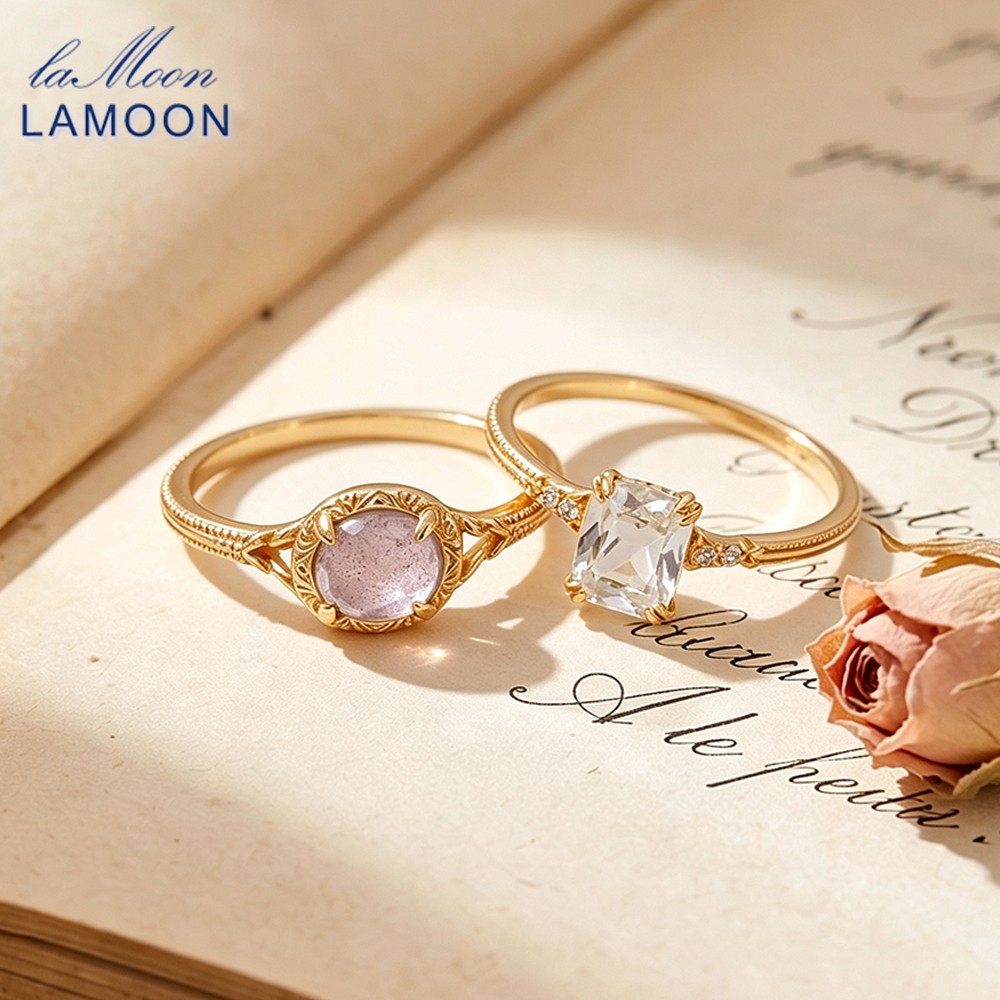 Turquoise Stone Ring - LAMOON 천연 보석 라브라도라이트 자수정 반지
