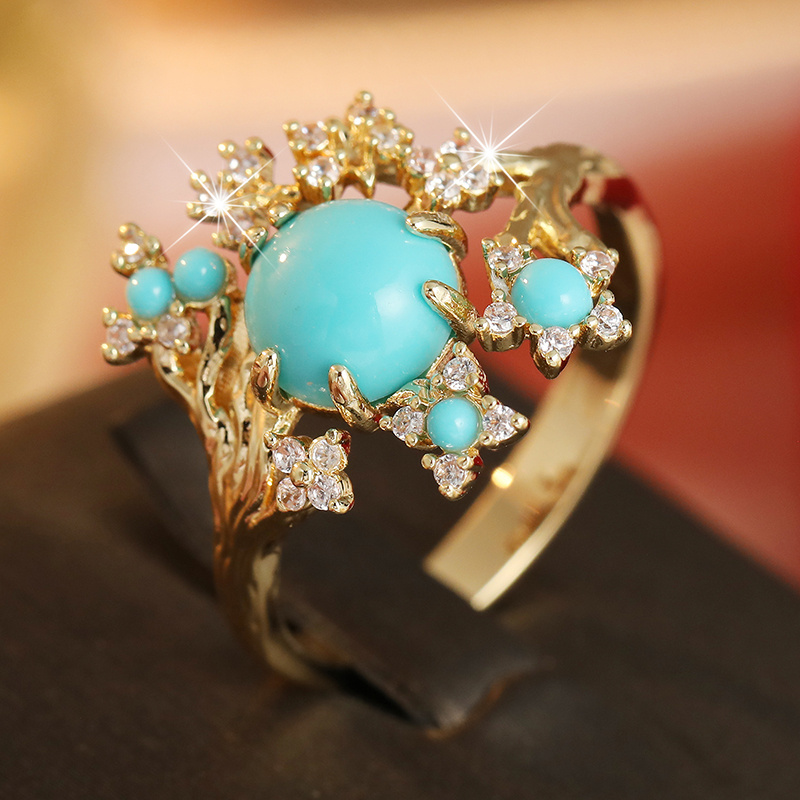 Turquoise Stone Ring - 여성용 나뭇가지 모양 속이 빈 반지,