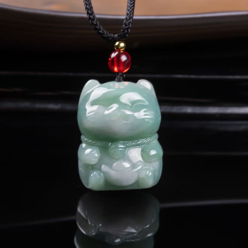 천연 에메랄드 옥 행운의 고양이 펜던트 미얀마 경옥 목 - Jewelry & Watches Review 리뷰 및 가격