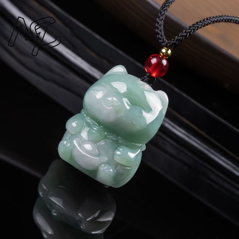 천연 에메랄드 옥 행운의 고양이 펜던트 미얀마 경옥 목 - Jewelry & Watches Review 리뷰 및 가격
