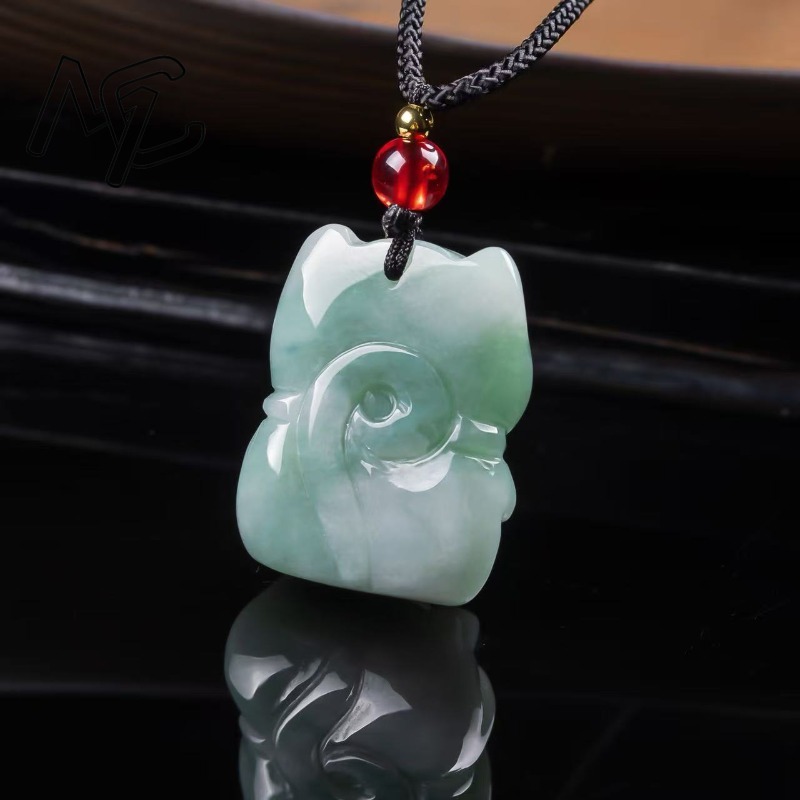 천연 에메랄드 옥 행운의 고양이 펜던트 미얀마 경옥 목 - Jewelry & Watches Review 리뷰 및 가격
