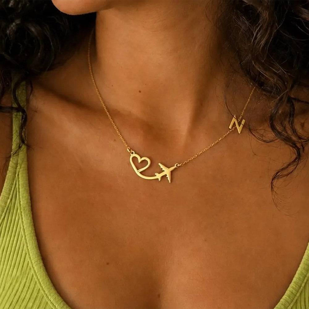 여성을위한 맞춤형 하트 비행기 이니셜 펜던트 목걸이 맞 - Engraved Name Necklace 리뷰 및 가격
