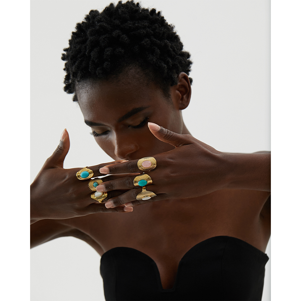Yhpup 스테인레스 스틸 천연석 핑크 그린 청록색 쌍 - Turquoise Stone Ring 리뷰 및 가격