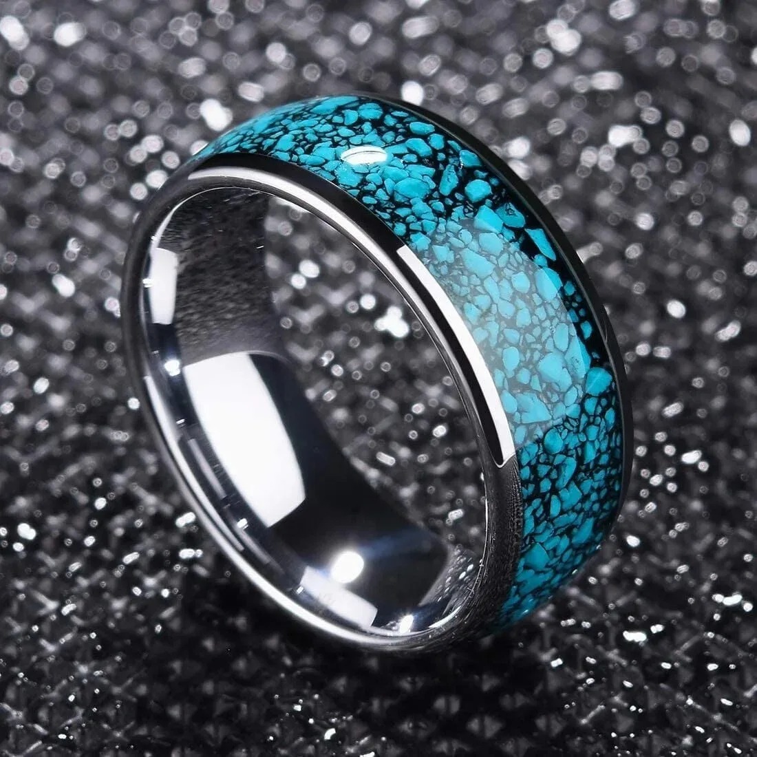 패션 8mm 남성용 스테인레스 스틸 반지, 블루 터키석 - Turquoise Stone Ring 리뷰 및 가격
