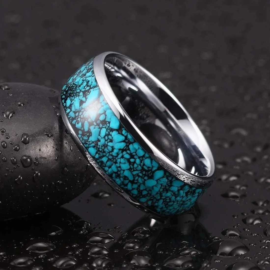 패션 8mm 남성용 스테인레스 스틸 반지, 블루 터키석 - Turquoise Stone Ring 리뷰 및 가격