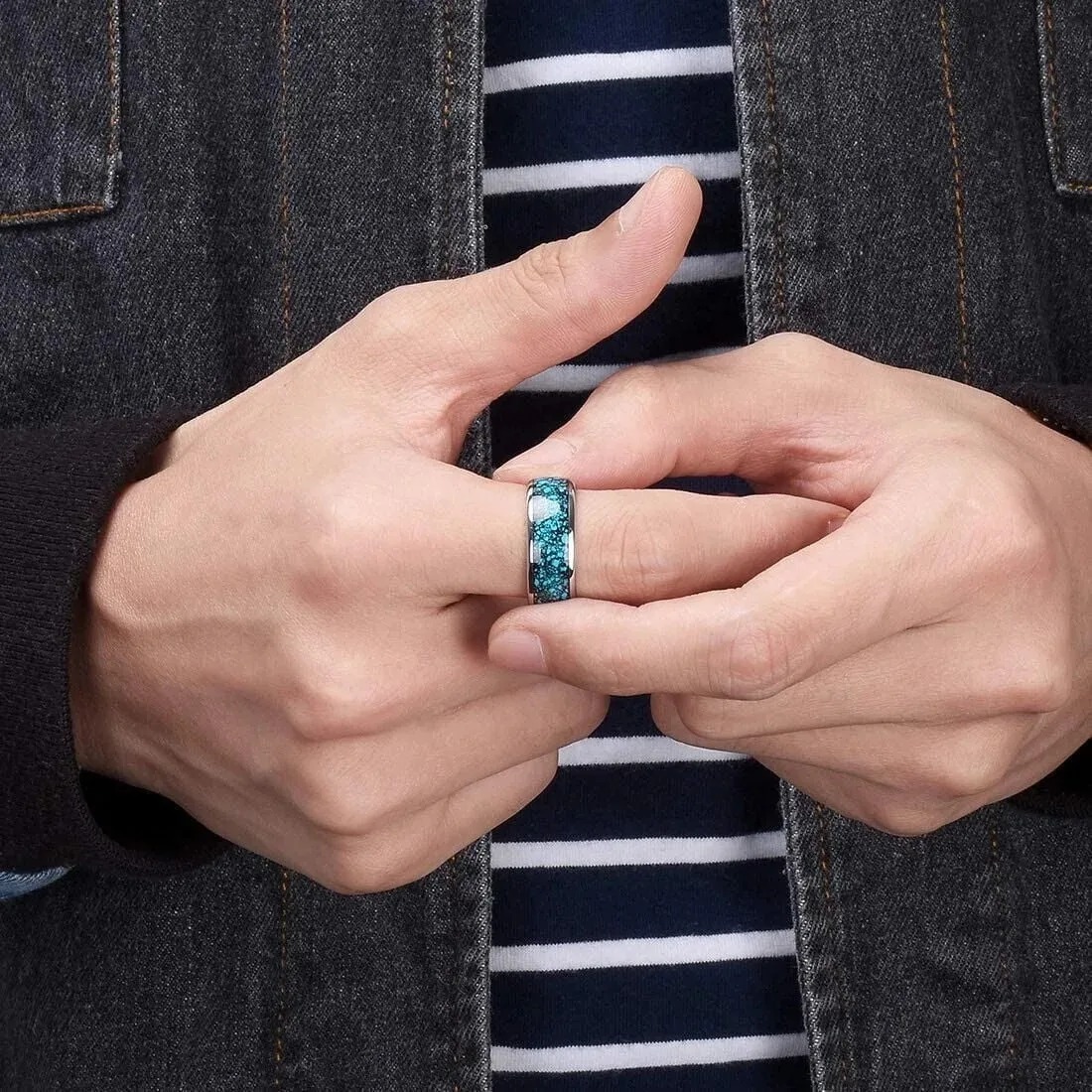 패션 8mm 남성용 스테인레스 스틸 반지, 블루 터키석 - Turquoise Stone Ring 리뷰 및 가격
