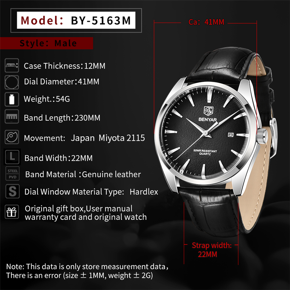 베냐르 5163 최고급 명품 밀리터리 손목시계 가죽 쿼 - Jewelry Style Watches 리뷰 및 가격