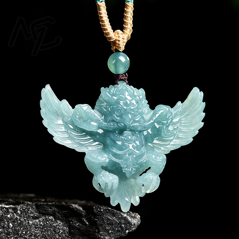 진짜 천연 에메랄드 옥 블루 워터 가루다 록 펜던트 목 - Jewelry & Watches Review 리뷰 및 가격