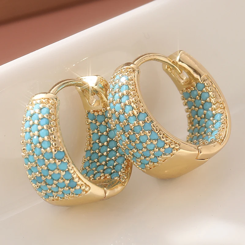 패션 풀 블루 청록색 포장된 럭셔리 골드 컬러 후프 귀 - Turquoise Stone Ring 리뷰 및 가격