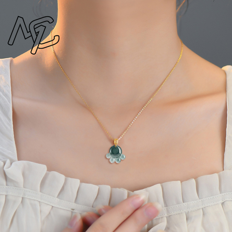 천연 진짜 에메랄드 블루 워터 제이드 고양이 발 펜던트 - Jewelry & Watches Review 리뷰 및 가격