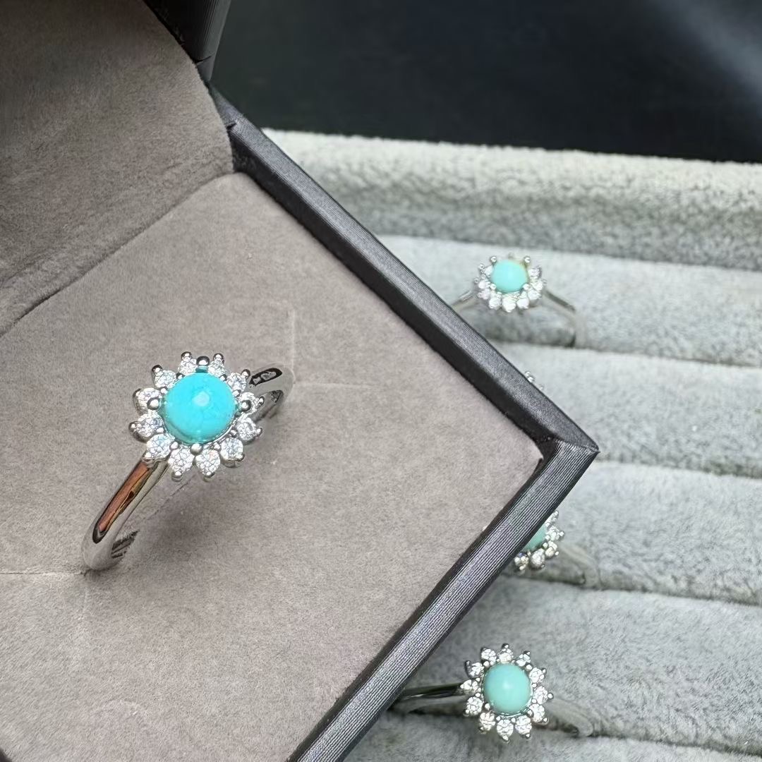 1Pc Fengbaowu 천연 청록색 반지 4MM 라운 - Turquoise Stone Ring 리뷰 및 가격